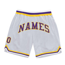 Load image into Gallery viewer, Custom White Purple-Gold Authentic Throwback Basketball Shorts