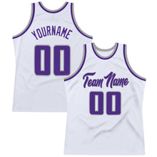 Load image into Gallery viewer, Custom White Purple-Gray Authentic Throwback Basketball Jersey