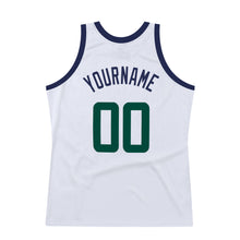 Load image into Gallery viewer, Custom White Hunter Green-Navy Authentic Throwback Basketball Jersey