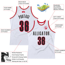 Load image into Gallery viewer, Custom White Black-Red Authentic Throwback Basketball Jersey