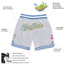 Load image into Gallery viewer, Custom White Light Blue-Gold Authentic Throwback Basketball Shorts