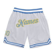 Load image into Gallery viewer, Custom White Light Blue-Gold Authentic Throwback Basketball Shorts