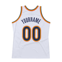 Load image into Gallery viewer, Custom White Navy-Orange Authentic Throwback Basketball Jersey