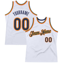 Load image into Gallery viewer, Custom White Navy-Orange Authentic Throwback Basketball Jersey