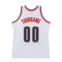 Load image into Gallery viewer, Custom White Navy-Old Gold Authentic Throwback Basketball Jersey