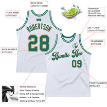 Load image into Gallery viewer, Custom White Kelly Green-Old Gold Authentic Throwback Basketball Jersey