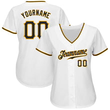 Load image into Gallery viewer, Custom White Black-Gold Authentic Baseball Jersey