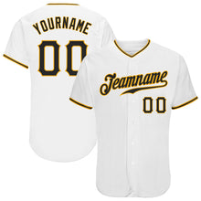 Load image into Gallery viewer, Custom White Black-Gold Authentic Baseball Jersey