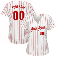 Load image into Gallery viewer, Custom White Red Pinstripe Red Authentic Baseball Jersey