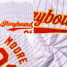 Load image into Gallery viewer, Custom White Red Pinstripe Red Authentic Baseball Jersey