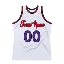 Load image into Gallery viewer, Custom White Purple-Red Authentic Throwback Basketball Jersey