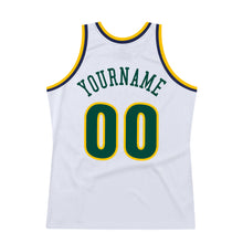 Load image into Gallery viewer, Custom White Hunter Green-Gold Authentic Throwback Basketball Jersey