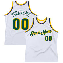 Load image into Gallery viewer, Custom White Hunter Green-Gold Authentic Throwback Basketball Jersey