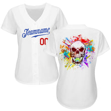 Load image into Gallery viewer, Custom White Royal-Red Authentic Skull Fashion Baseball Jersey