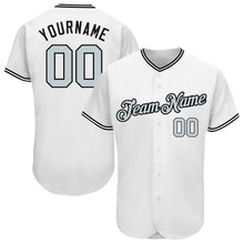 Load image into Gallery viewer, Custom White Silver-Black Authentic Baseball Jersey