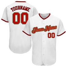 Load image into Gallery viewer, Custom White Red-Old Gold Authentic Baseball Jersey