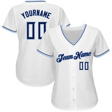 Load image into Gallery viewer, Custom White Navy-Powder Blue Authentic Baseball Jersey
