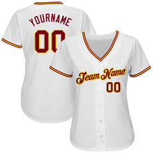 Load image into Gallery viewer, Custom White Crimson-Gold Authentic Baseball Jersey