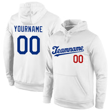 Load image into Gallery viewer, Custom Stitched White Royal-Red Sports Pullover Sweatshirt Hoodie