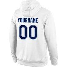 Load image into Gallery viewer, Custom Stitched White Navy-Light Blue Sports Pullover Sweatshirt Hoodie