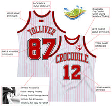 Load image into Gallery viewer, Custom White Red Pinstripe Red-Black Authentic Basketball Jersey