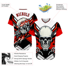 Load image into Gallery viewer, Custom White Red-Black 3D Skull Authentic Baseball Jersey