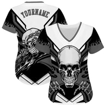 Load image into Gallery viewer, Custom White Gray-Black 3D Skull Authentic Baseball Jersey