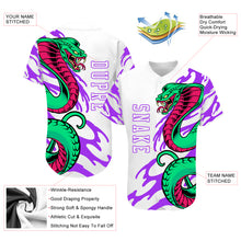 Load image into Gallery viewer, Custom White White-Purple 3D Snake Authentic Baseball Jersey