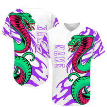 Load image into Gallery viewer, Custom White White-Purple 3D Snake Authentic Baseball Jersey