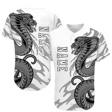 Load image into Gallery viewer, Custom White White-Black 3D Snake Authentic Baseball Jersey