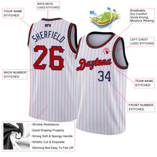 Load image into Gallery viewer, Custom White Navy Pinstripe Red-Navy Authentic Basketball Jersey