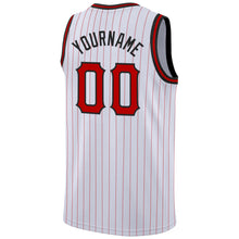 Load image into Gallery viewer, Custom White Red Pinstripe Red-Black Authentic Basketball Jersey