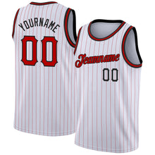 Load image into Gallery viewer, Custom White Red Pinstripe Red-Black Authentic Basketball Jersey