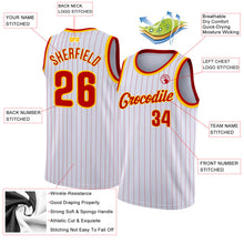 Load image into Gallery viewer, Custom White Red Pinstripe Red-Gold Authentic Basketball Jersey
