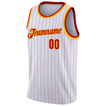 Load image into Gallery viewer, Custom White Red Pinstripe Red-Gold Authentic Basketball Jersey