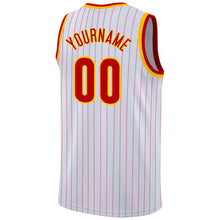 Load image into Gallery viewer, Custom White Red Pinstripe Red-Gold Authentic Basketball Jersey