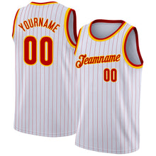 Load image into Gallery viewer, Custom White Red Pinstripe Red-Gold Authentic Basketball Jersey