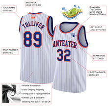 Load image into Gallery viewer, Custom White Royal Pinstripe Royal-Orange Authentic Basketball Jersey