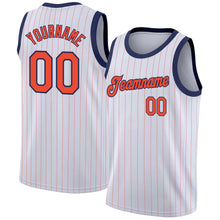 Load image into Gallery viewer, Custom White Orange Pinstripe Orange-Navy Authentic Basketball Jersey