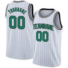 Load image into Gallery viewer, Custom White Kelly Green Pinstripe Kelly Green-Black Authentic Basketball Jersey