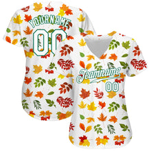 Load image into Gallery viewer, Custom White White-Kelly Green 3D Pattern Design Autumn Leaves Authentic Baseball Jersey