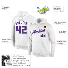 Load image into Gallery viewer, Custom Stitched White Purple-Gray Sports Pullover Sweatshirt Hoodie