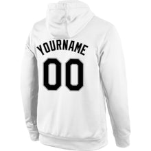 Load image into Gallery viewer, Custom Stitched White Black-Gray Sports Pullover Sweatshirt Hoodie