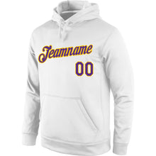 Load image into Gallery viewer, Custom Stitched White Purple-Gold Sports Pullover Sweatshirt Hoodie