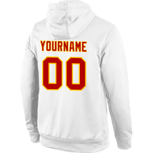 Load image into Gallery viewer, Custom Stitched White Red-Gold Sports Pullover Sweatshirt Hoodie