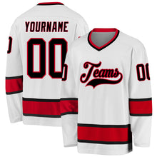 Load image into Gallery viewer, Custom White Black-Red Hockey Jersey