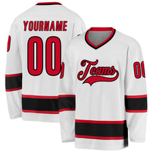 Load image into Gallery viewer, Custom White Red-Black Hockey Jersey