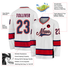 Load image into Gallery viewer, Custom White Navy-Red Hockey Jersey