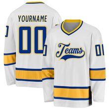 Load image into Gallery viewer, Custom White Royal-Gold Hockey Jersey