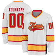 Load image into Gallery viewer, Custom White Red-Gold Hockey Jersey